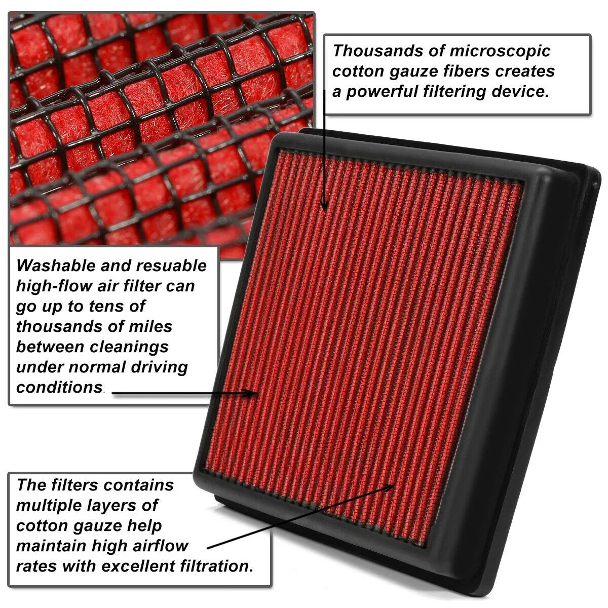 Teledu For 2007-2020  Lincoln Mazda Reusable Drop-In Dry Panel Engine Air Filter