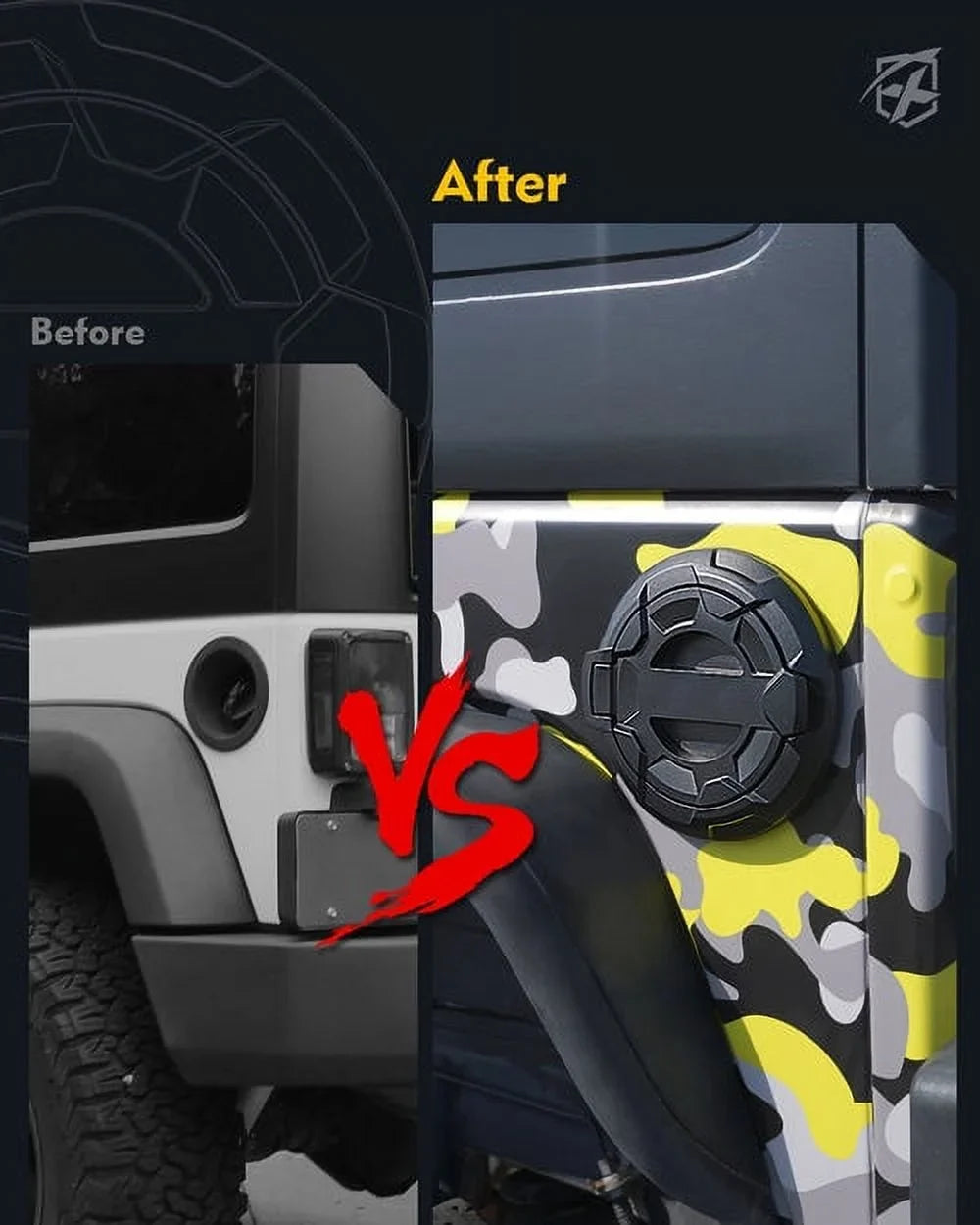 Xprite Bedrock Series Gas Fuel Cap protector for 07-18 Jeep Wrangler JK JKU, Offroad Style, Lightweight Aluminum, Easy Installation, Theft Deterrence