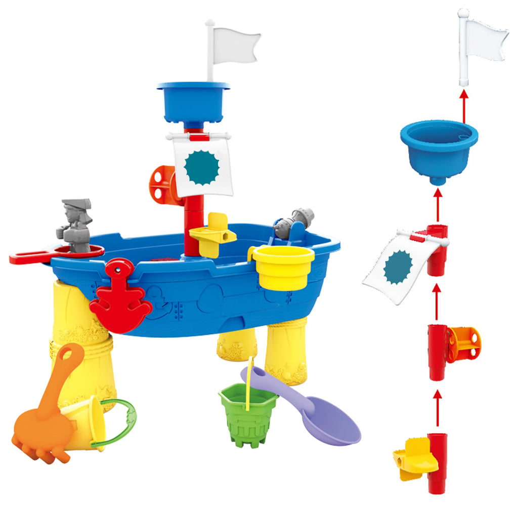 Beach Toy Pirate Ship Sandboxes 21 Pcs Sand liquid Table for Boys Girls Toddlers + 3 Y Mundo Toys