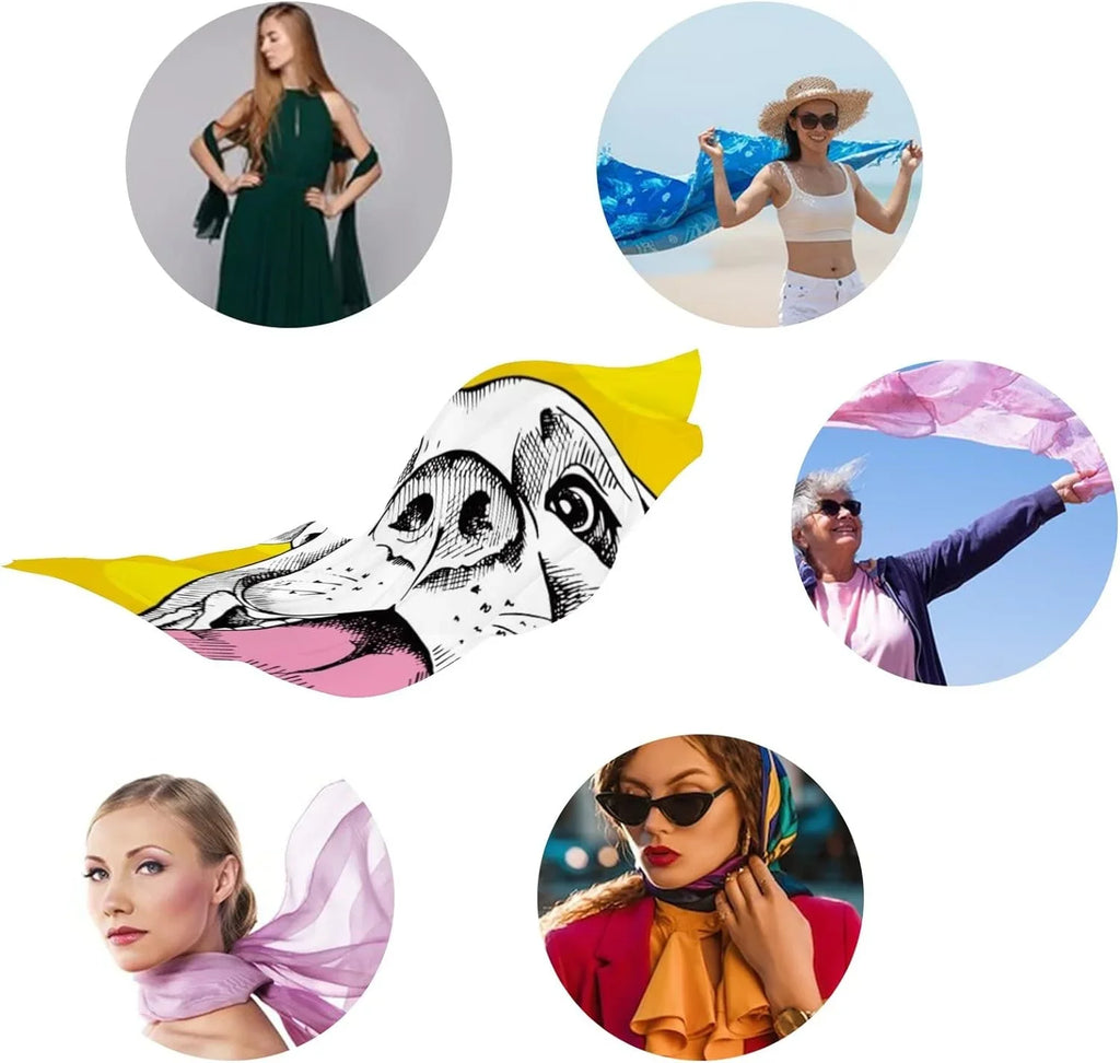 Hyjoy Cheerful Dog Long Silk Neck Scarf Lightweight Shawl Wrap Scarves for Women Girls