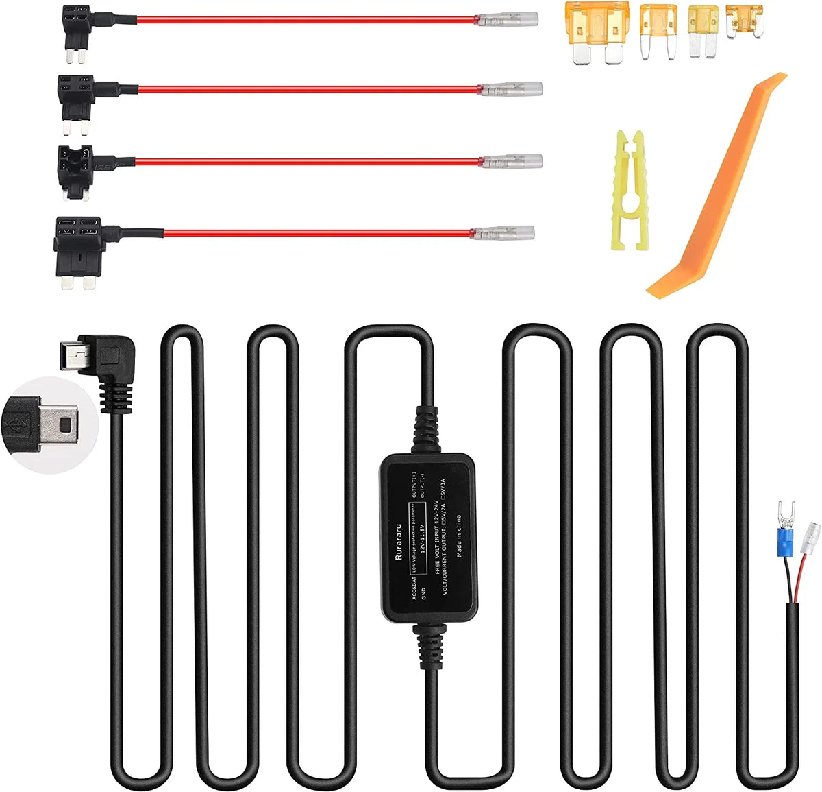 Dashcam Hardwiring Kit Mini USB Hard Wire Kit matching with Vantrue N2 Pro, N2, T2, N1 Pro, X4, M2，S1 Car Dash Camera