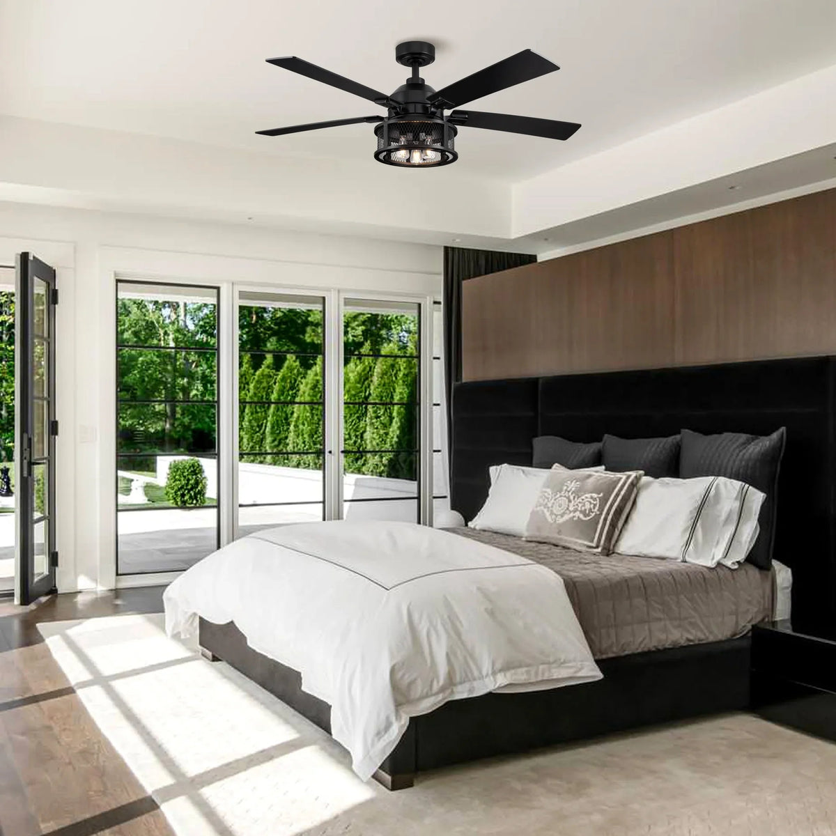Parrot Uncle 52" Industrial Reversible 5-Blade Mesh LED Ceiling Fan with Remote