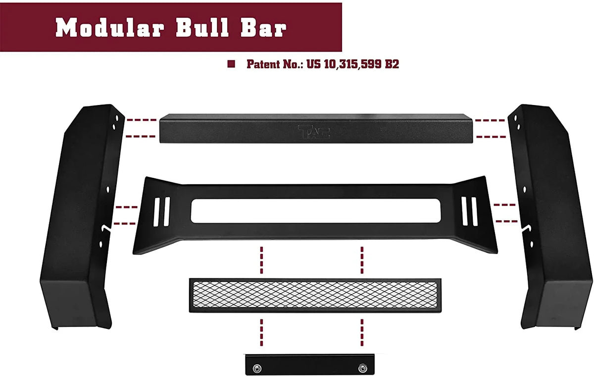 TAC Modular Bull Bar suitable with 2005-2023  Tacoma Pickup Truck Fine Textured Black (Predator Mesh Version)