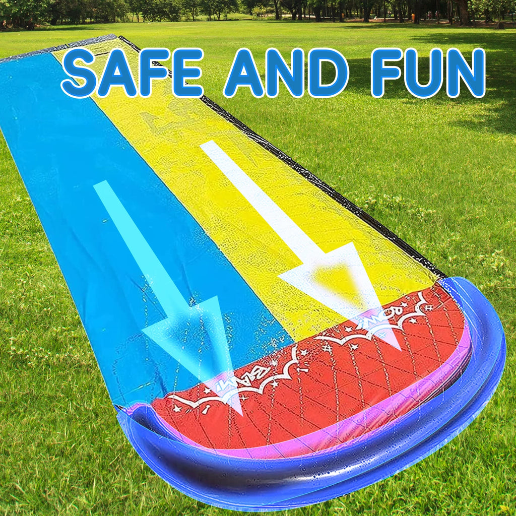 YoYfun 25ft x 4.6ft  Double moisture Slide for Adult Kids, Heavy Duty Lawn aqua Slide with Sprinkler and 2 Slip Inflatable Boards for Summer Yard Lawn Outdoor aqua Play Activities