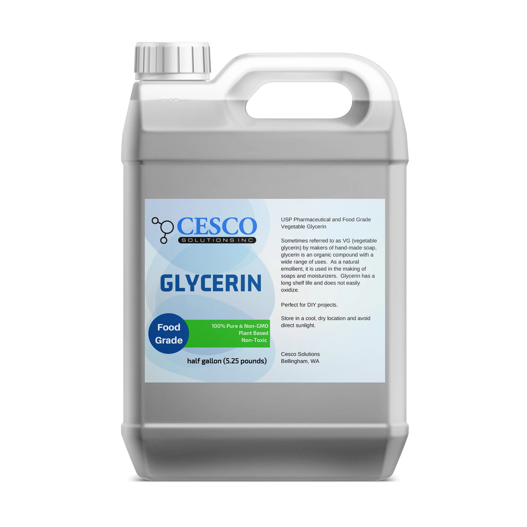 Cesco Solutions Pure Vegetable GLYCERIN - Plant-Based, Non-GMO, Non-Toxic Liquid Glycerin for DIY Soap Making - Natural Emollient Ingredient for Skin Moisturizers in Spill-Free Packaging - 64 Oz