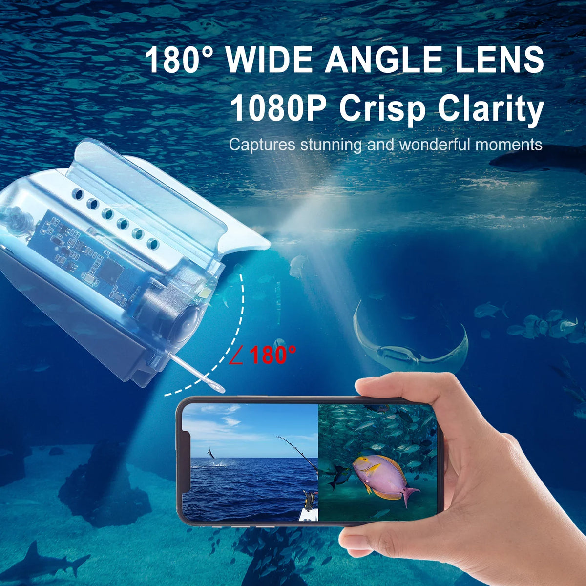 MIXFEER 1080P Underwater Fishing Camera with APP Control Fishing Live Video Camera Fish Finder with 50M Cable Mobile Phone Holder Bait Cage Carry Case for Ice Lake Sea craft Kayak Fishing