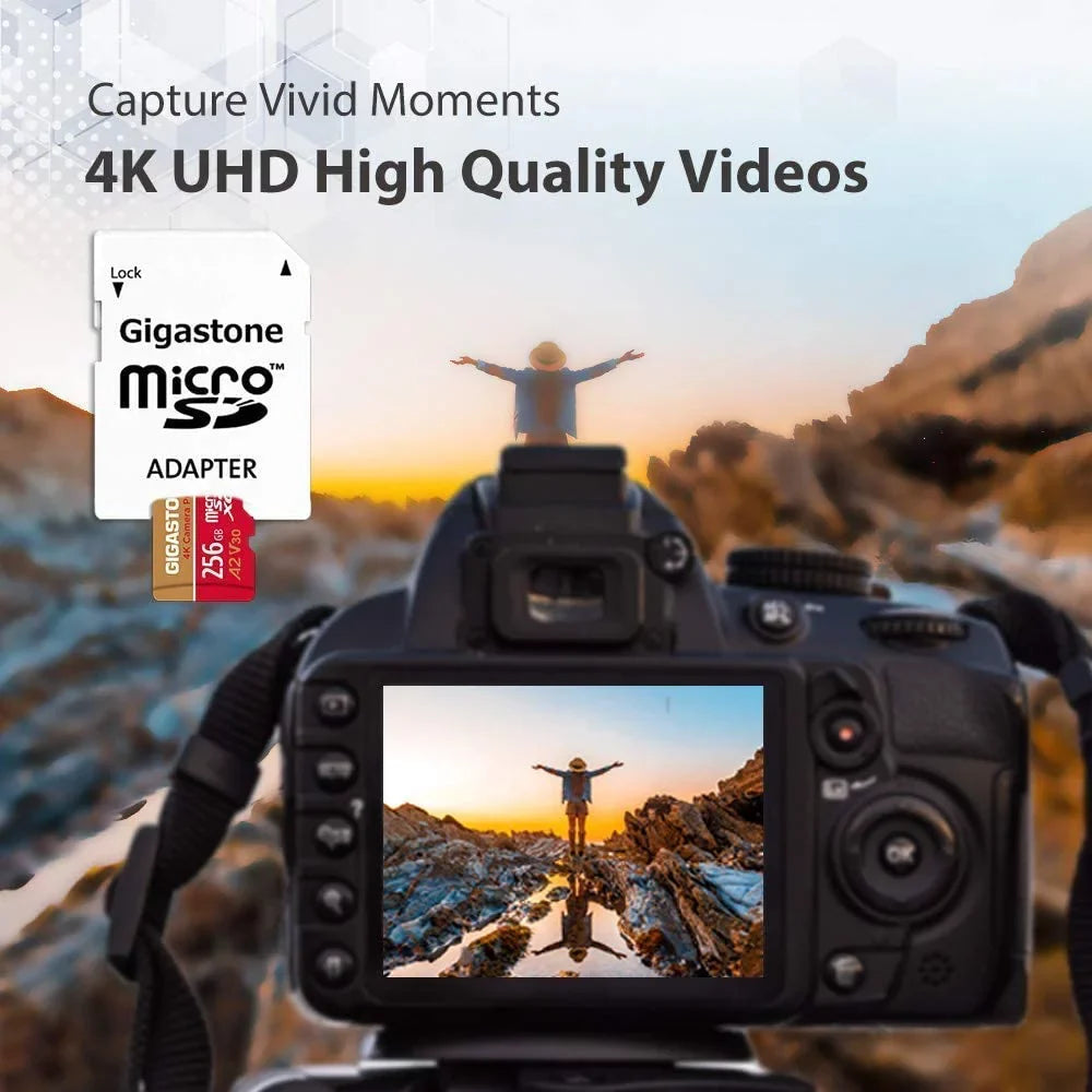 Gigastone 256GB Micro SD Card, 4K Video Recording, 4K Camera Pro, matching with Nintendo Switch, Dash Cam, GoPro Cameras, R/W up to 100/50 MB/s, Micro SDXC UHS-I A1 V30 Class 10, 2 Pack (2x256GB)