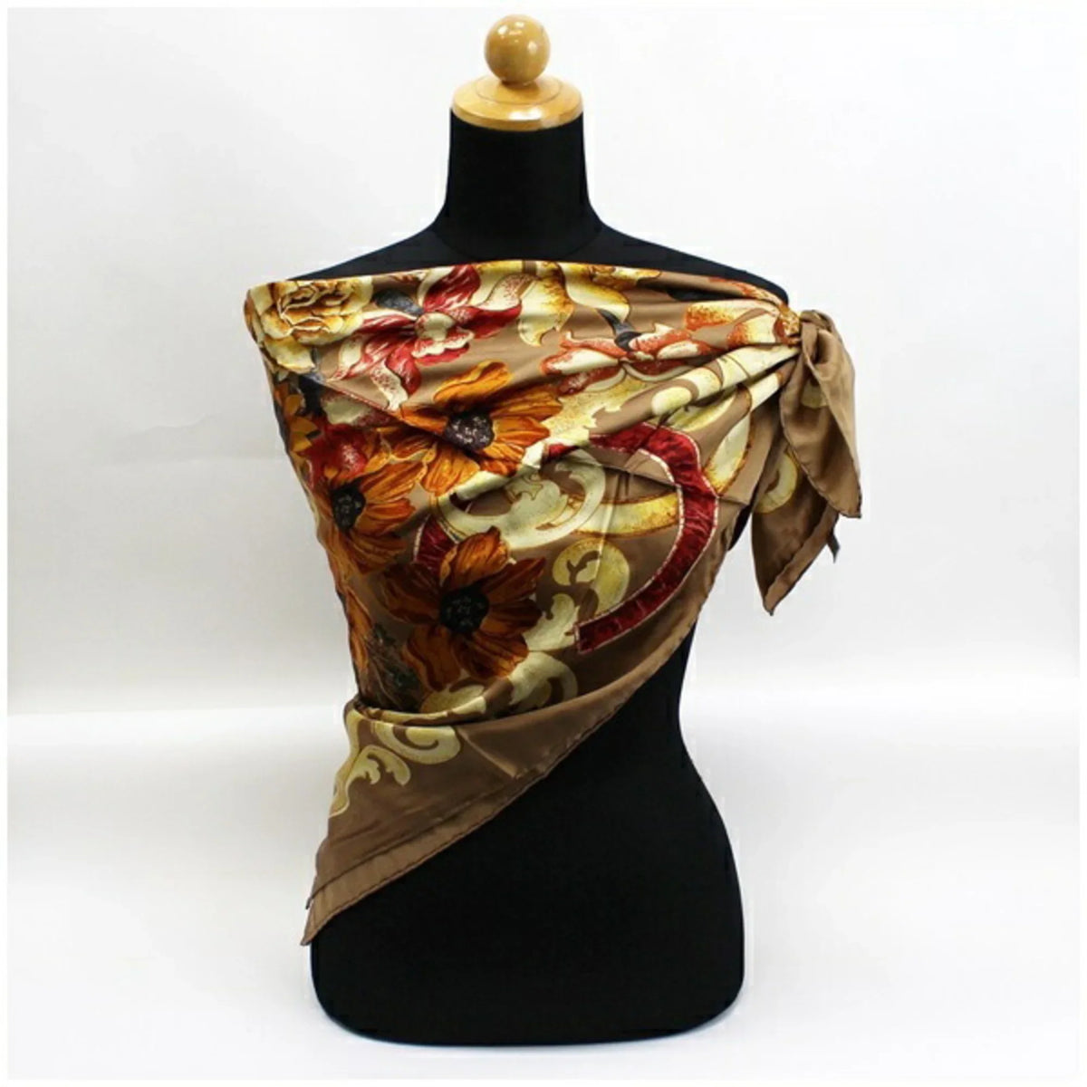 Brown CHANEL Ladies (New). Bird. Pre-Owned Chanel Silk Scarf Muffler Coco Mark Sunflower