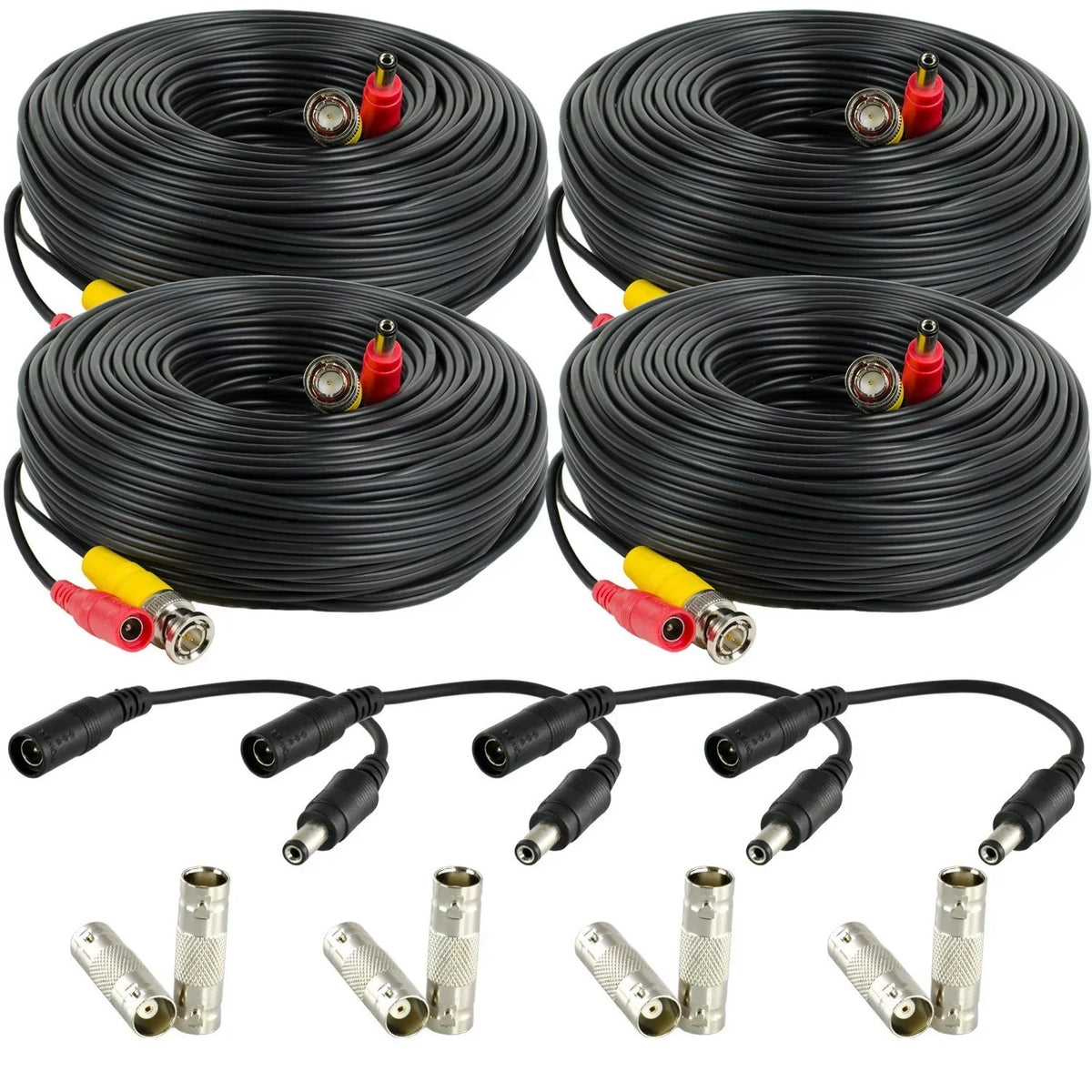 Amcrest 4-Pack 100 Feet Pre-Made All-in-One Siamese BNC Video and Power CCTV Security Camera Cable with Two Female Connectors for 960H & HD-CVI Camera and DVR (SCABLEHD100B-4pack)