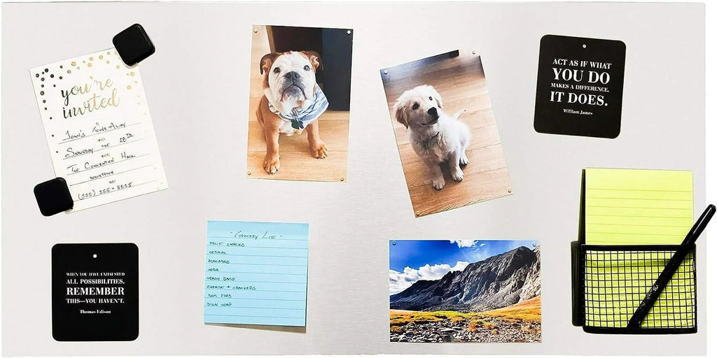 totalElement 28 x 14 Inch Magnet Board, Frameless Metal Magnetic Bulletin Board, Notice/Message Board for Wall, Brushed Stainless Steel