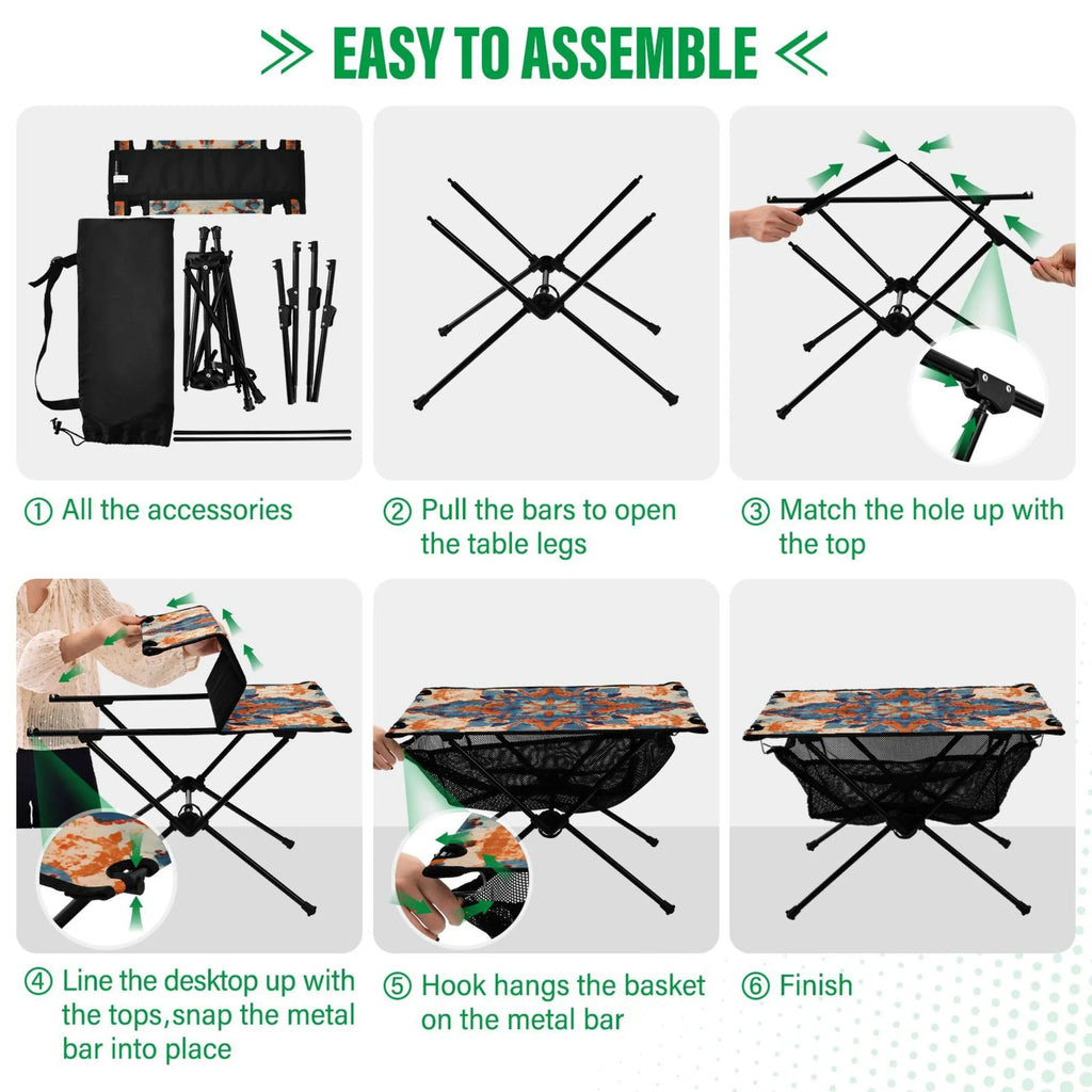 Mandala Pattern Camping Folding Table Portable Beach Table with Storage Bag Compact Picnic Table for Outdoor Travel Fishing BBQ