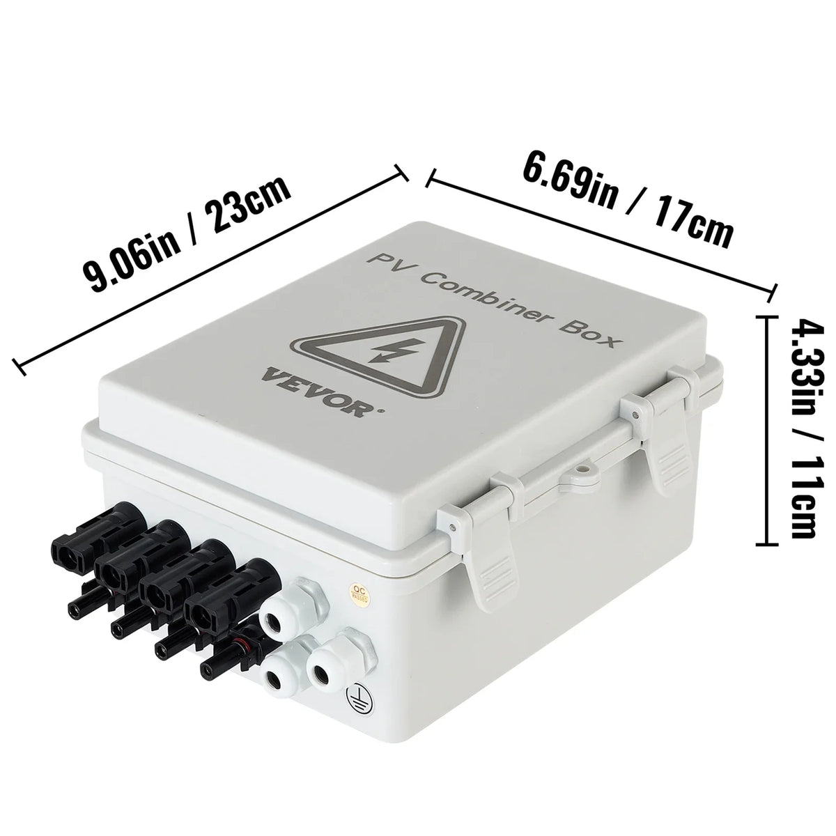 VEVOR PV Combiner Box, 4 String, Solar Combiner Box with 15a Rated Current Fuse, 63a Circuit Breaker, Lightning Arreste and Solar Connector, for On / Off Grid Solar Panel System, IP65 Waterproof