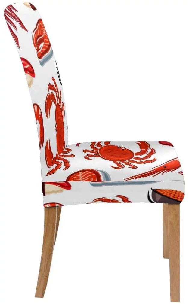 FMSHPON Salmon Steaks Shrimps Crabs Squids Sushi Stretch Chair shield Protector Seat Slipcover for Dining Room Hotel Wedding Party Set of 4