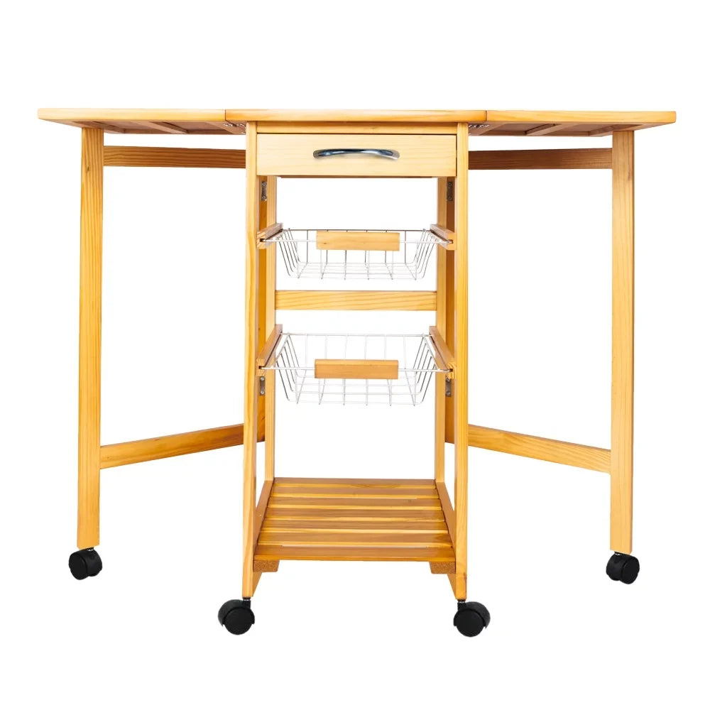 Zimtown  Drop Leaf Kitchen Island Trolley Cart with Storage Drawers Basket,Folding Rolling Protable