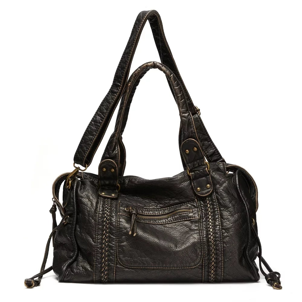 Large Capacity Women Handbag Vegan Leather Tote Bag Vintage Washed Leather Shoulder Bag superior Bag for Women Office Bag Travel Bag