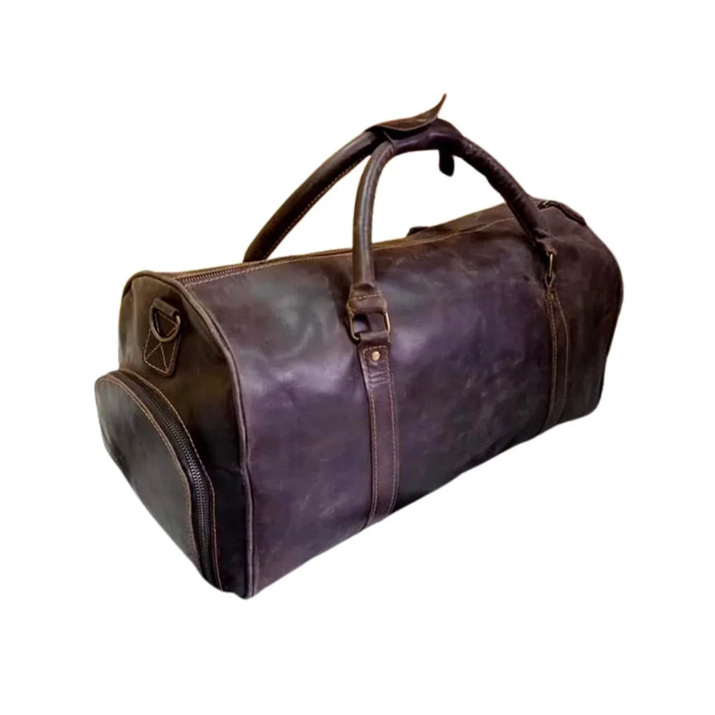 AMERICANSTYLE Cow Leather Duffle Bag Dark Brown Leather Gym & Travel Luggage Bag