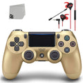 Pre-Owned  Dual Shock Gold Gaming Controller For PS4 Console + Wired Earbuds BOLT AXTION Bundle (Refurbished: Like New)