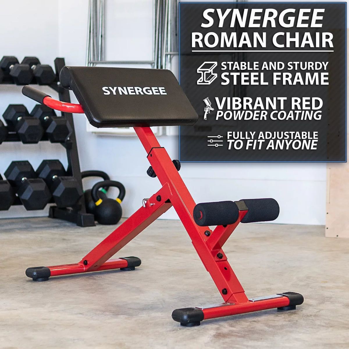 GHD Ab Bench for Lower Back Workout, Hyper Exercises.. Red Coated Steel Hyperextension Machine. Synergee Roman Chair