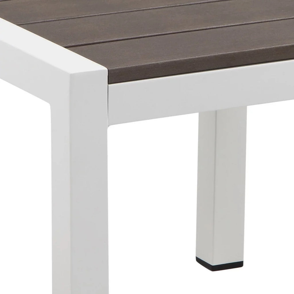 Josh 18 Inch Side End Table, Smooth Gray Polyresin Planks, Aluminum Frame- Saltoro Sherpi