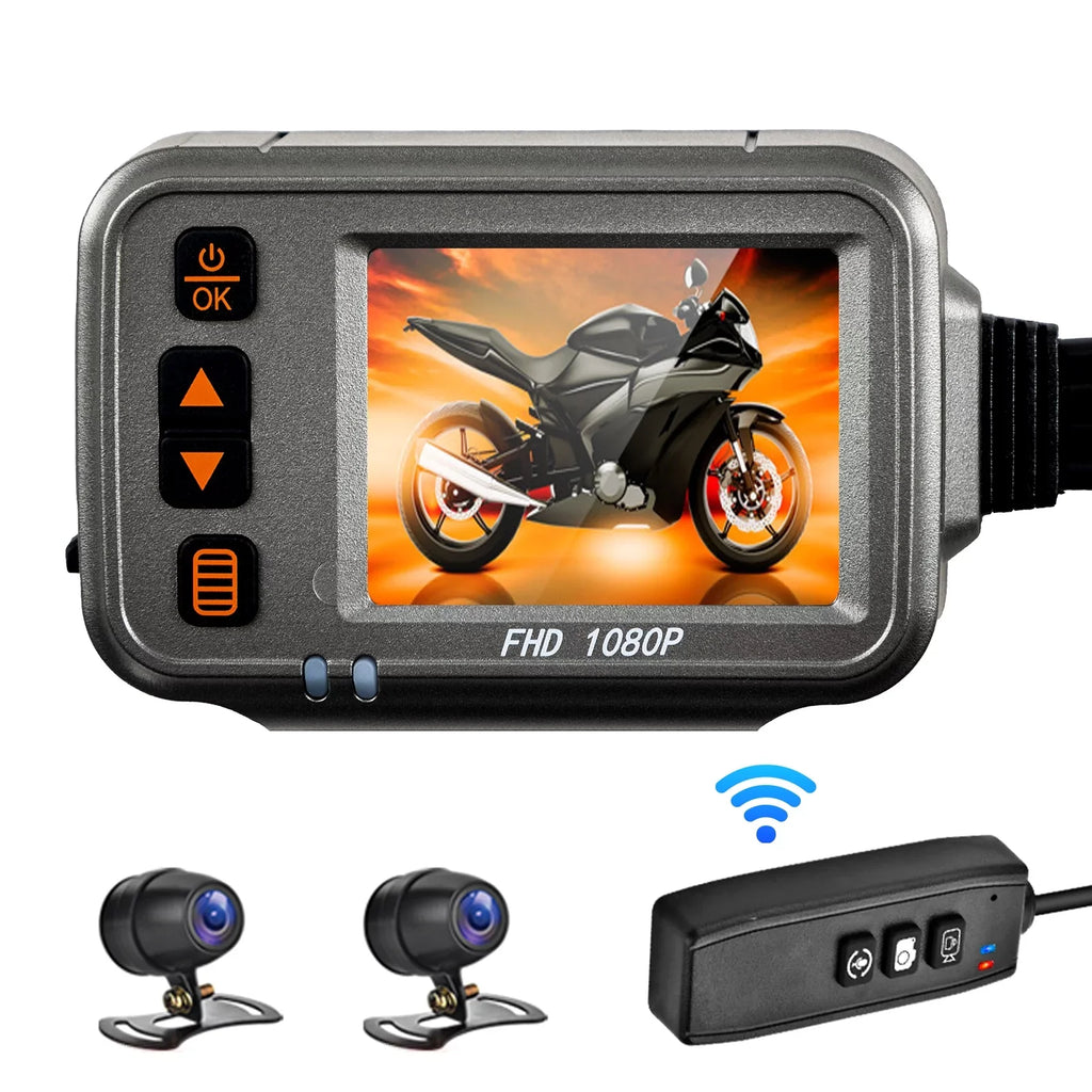 Aibecy Motorcycle Dash Cam,WiFi Dual 1080p Motorbike Camera ,120° Wide Angle,Parking Monitoring, Timed Recording After Flameout Full Body Waterproof Night Vision With 32G storage card