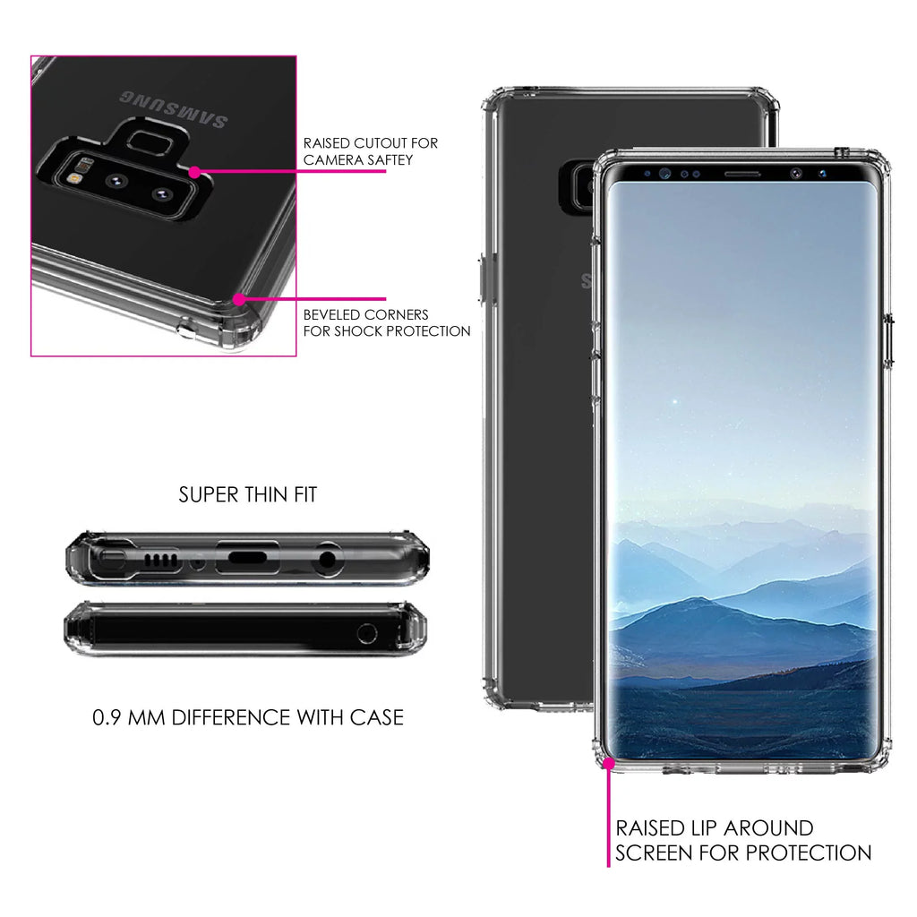 DistinctInk Clear Shockproof Hybrid Case for  Galaxy Note 9 - TPU Bumper, Acrylic Back, Tempered Glass Screen Protector - Matthew 9:29 - Because of Your Faith, It Will Happen