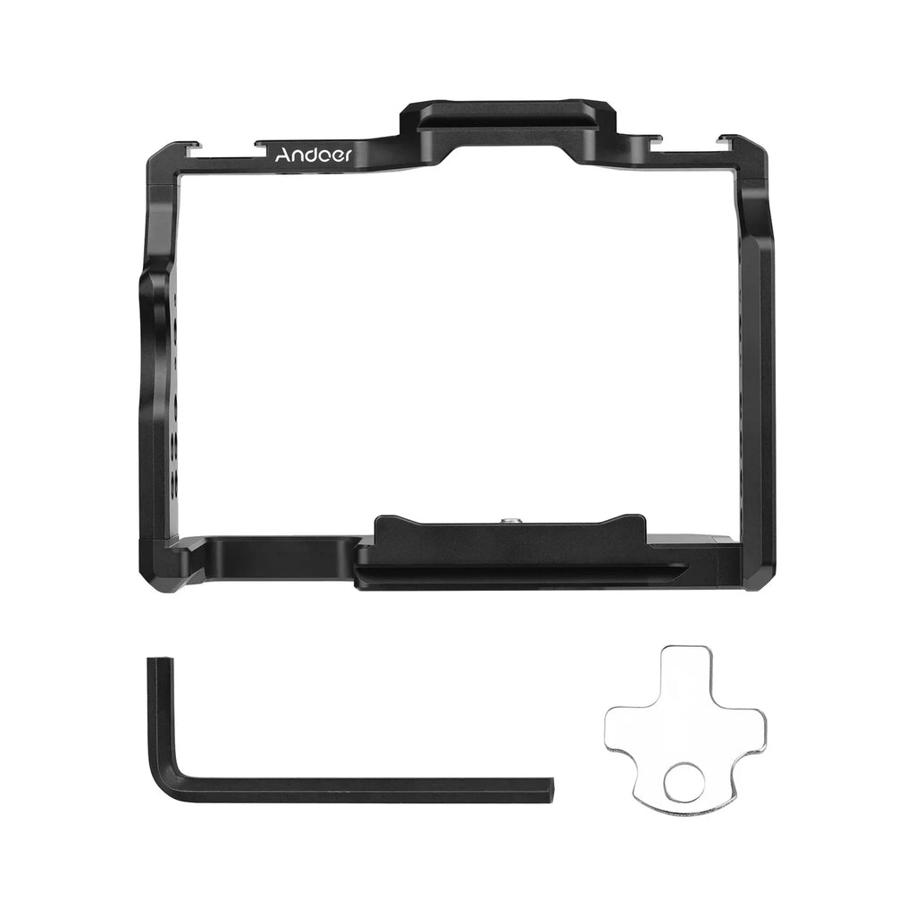 Andoer Cage Aluminum Alloy Video Cage with Dual Cold Shoe Mounts Numerous 14 Inch Threads Replacement for  A7IV/ A7III/ A7II/ A7R III/ A7R II/ A7S II
