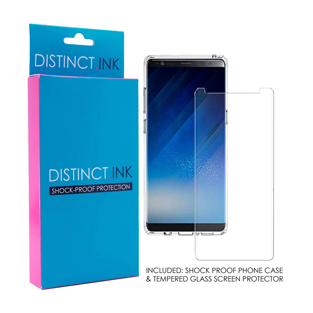 DistinctInk Clear Shockproof Hybrid Case for  Galaxy Note 8 - TPU Bumper, Acrylic Back, Tempered Glass Screen Protector - Faith, Hope & Love - Cross & Leaves