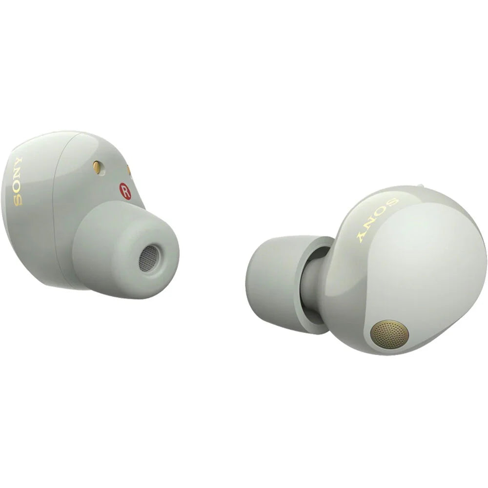 WF-1000XM5 Industry Leading Noise Canceling Truly Wireless Earbuds (Silver) Bundle with Silicone Case (Pink), Memory Foam Ear Tips, USB-A to USB-C Cable & 1 YR CPS Enhanced Protection Pack