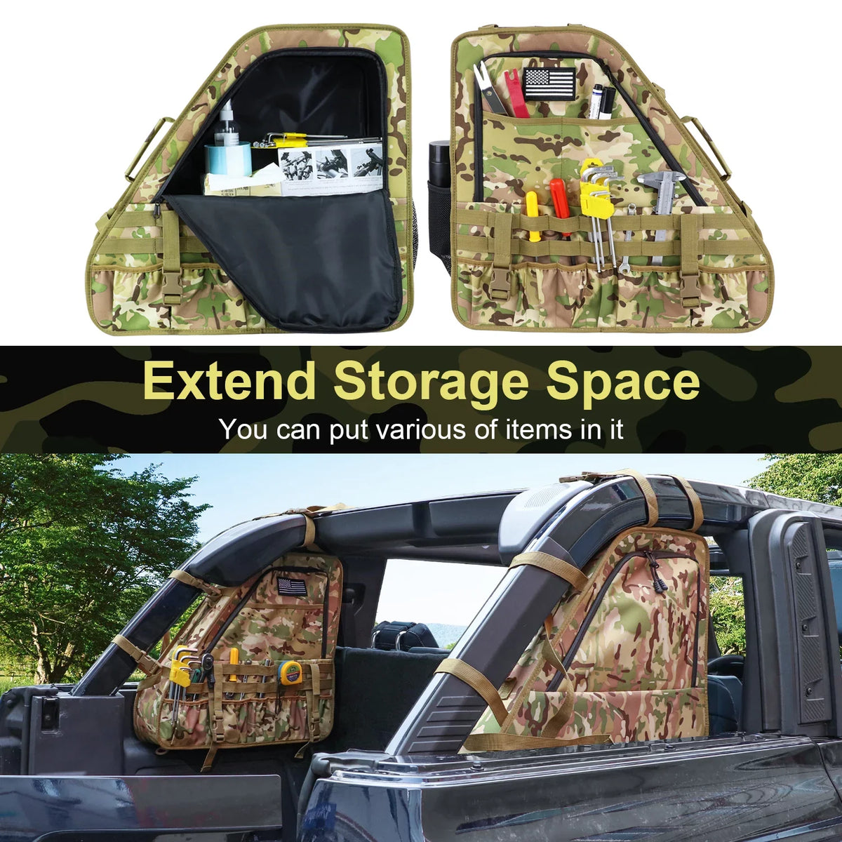 KOLEMO 2Pcs Roll Bar Storage Bag Cage Multi-Pockets For  Bronco 4 Doors Accessories