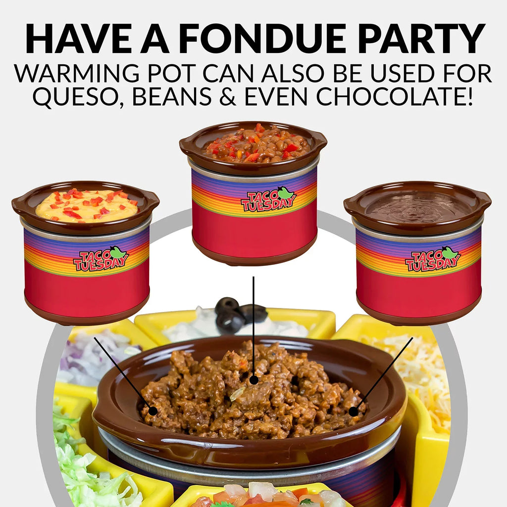 Warming Pot, Includes 4 Taco Holders. Taco Tuesday TTLSTB10 Lazy Susan Taco Bar with 20-Oz