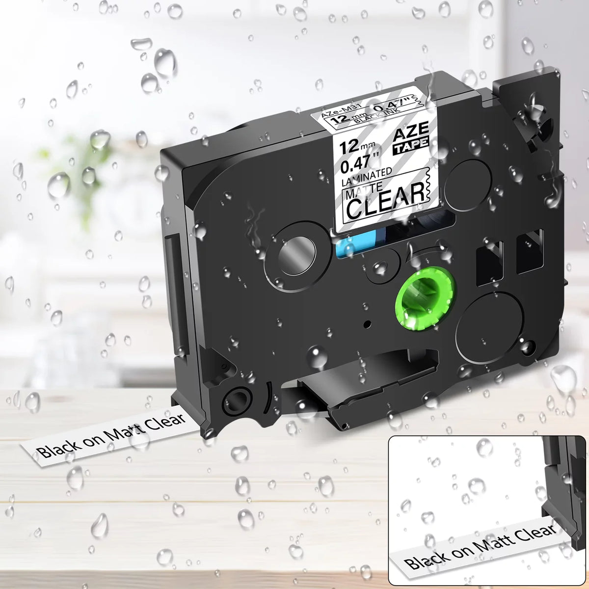 GREENCYCLE 50PK matching for Brother P-touch Black on Matte Clear 12mm 0.47" TZe-M31 TZ-M31 TZM31 TZeM31 Laminated Label Tape