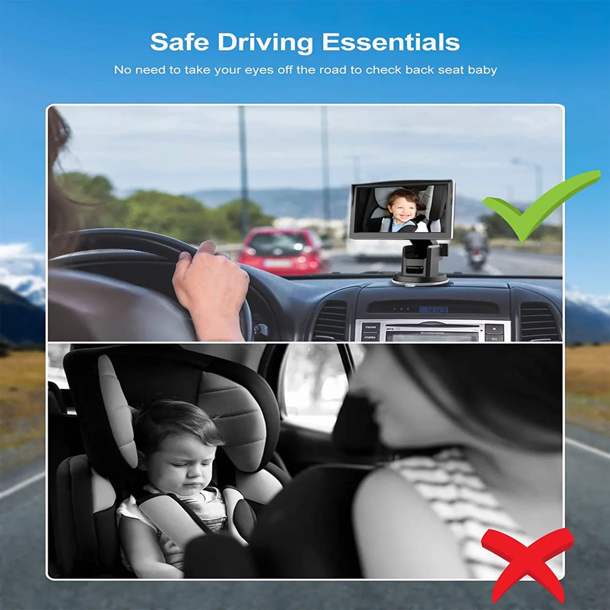 Luosen Baby Car Camera 1080P, Baby Mirror for Car Back Seat with 5 Inch HD Monitor, Rear Facing Infant Camera Clear Night Vision, Newborns Travel Safety Kit