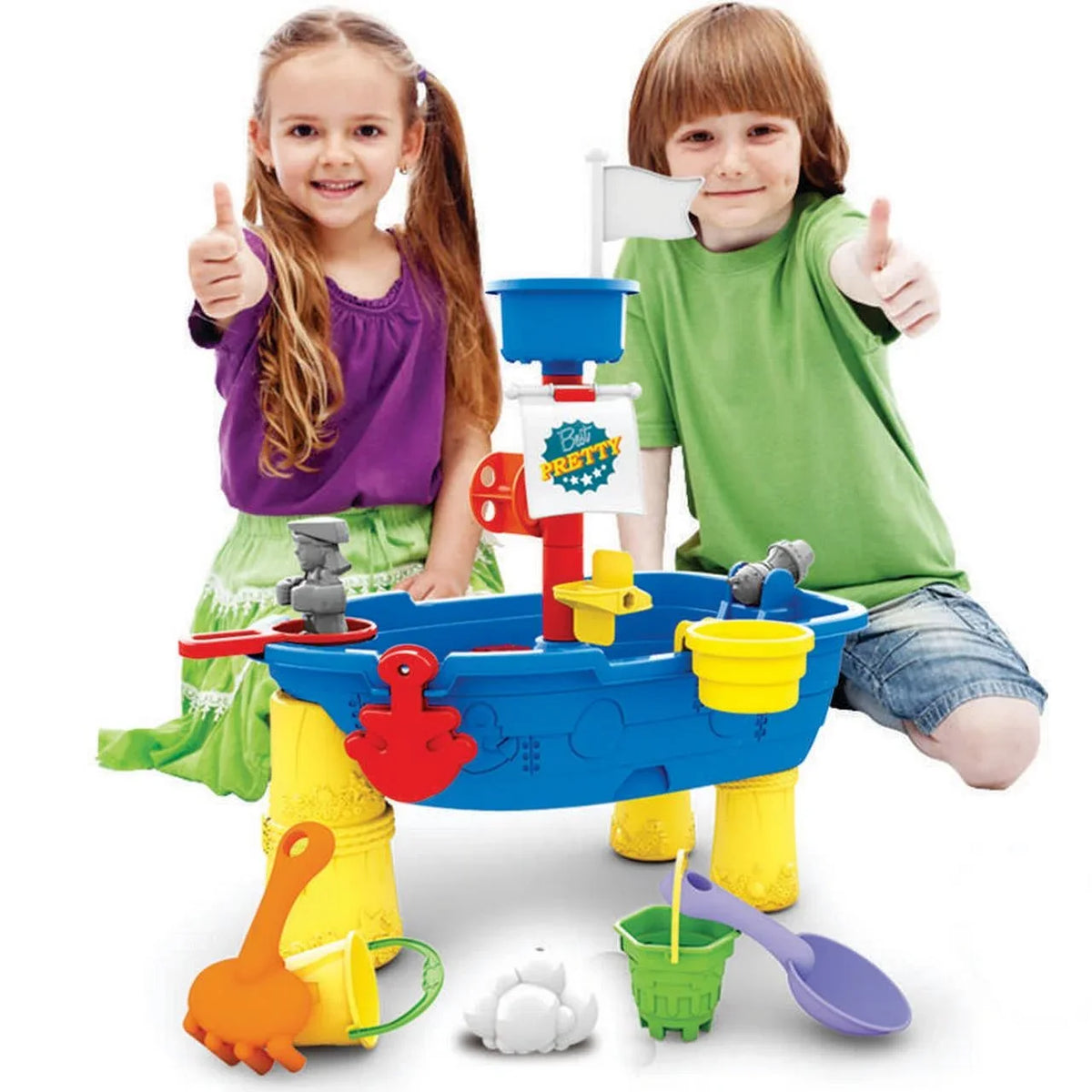 Beach Toy Pirate Ship Sandboxes 21 Pcs Sand liquid Table for Boys Girls Toddlers + 3 Y Mundo Toys