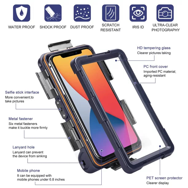 UrbanX Professional [15m/50ft] Swimming Diving Surfing Snorkeling Photo Video Waterproof Protective Case Underwater Housing for  Eluga I4 And all Phones Up to 6.9 Inch LCD with Lanyard