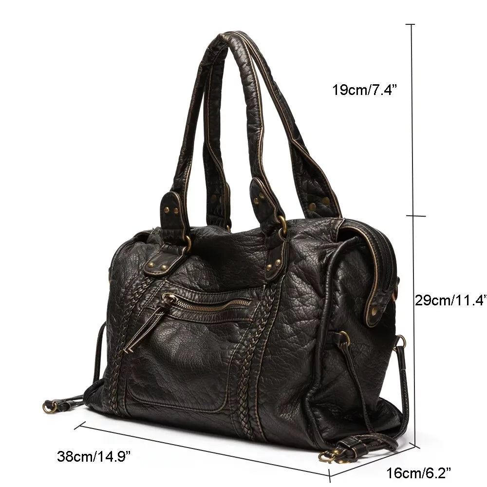 Large Capacity Women Handbag Vegan Leather Tote Bag Vintage Washed Leather Shoulder Bag superior Bag for Women Office Bag Travel Bag