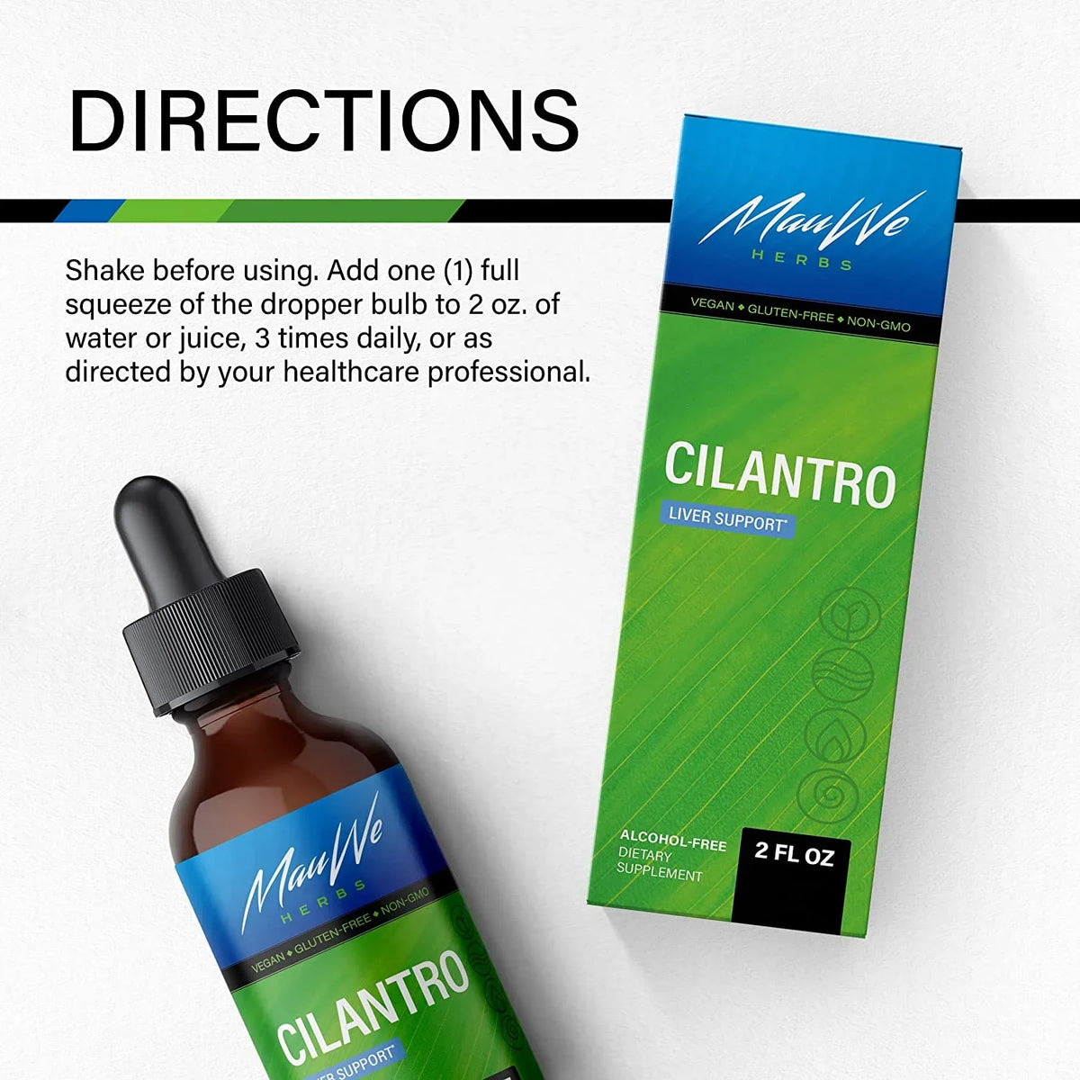 Oz. MAUWE HERBS Cilantro Supplement - Organic Cilantro Leaf Liquid Extract - Coriandrum Sativum Drops for Body Cleansing & Detox - Cilantro Tincture Alcohol Free 2 fl