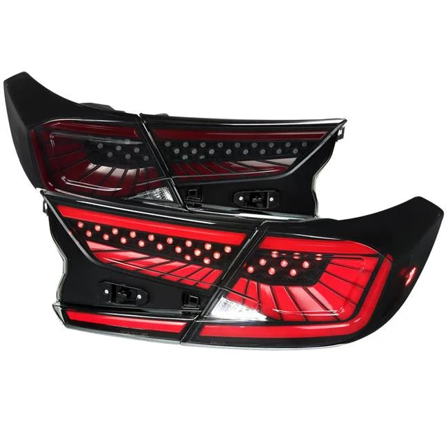 Spec-D Tuning Black Housing Smoke Lens Dynamic LED Sequential Tail Lights with Red Light Bar suitable with 2018-2022 Honda Accord 4Dr Sedan Left + Right Pair Assembly