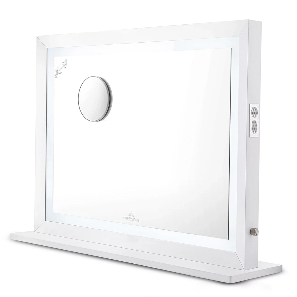 Pro with Speakers and Dimmer Switch, Lighted Desk Mirror with Outer Metal Frame and 3X Magnified Mirror for Tabletop or Wall Mount (White). Impressions Vanity Makeup Mirror Liane V