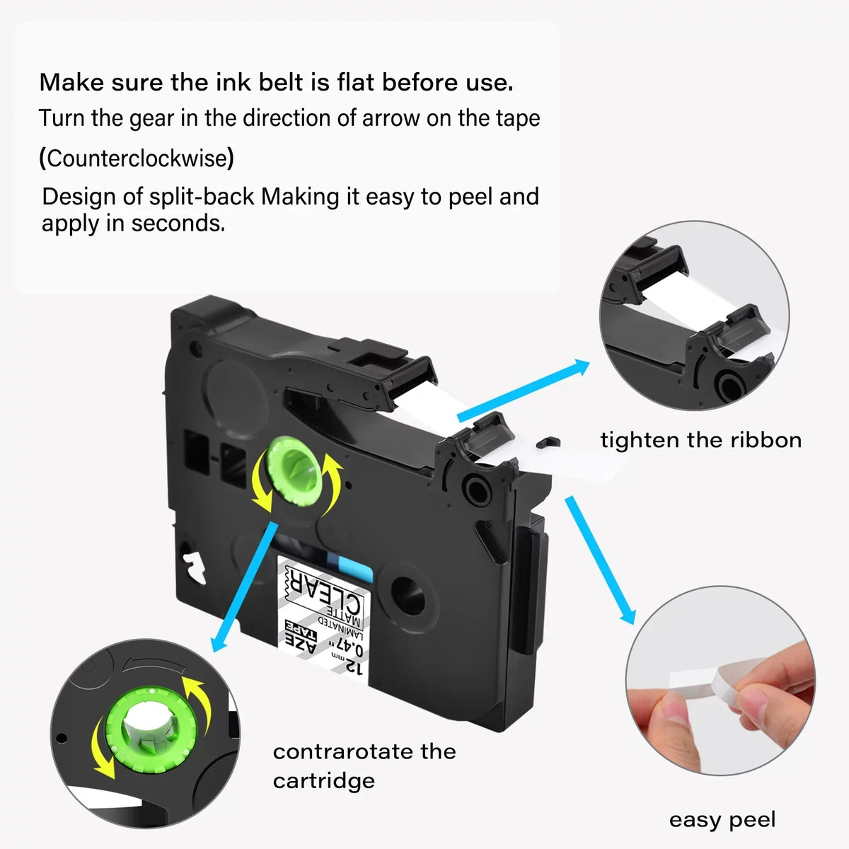 GREENCYCLE 50PK matching for Brother P-touch Black on Matte Clear 12mm 0.47" TZe-M31 TZ-M31 TZM31 TZeM31 Laminated Label Tape