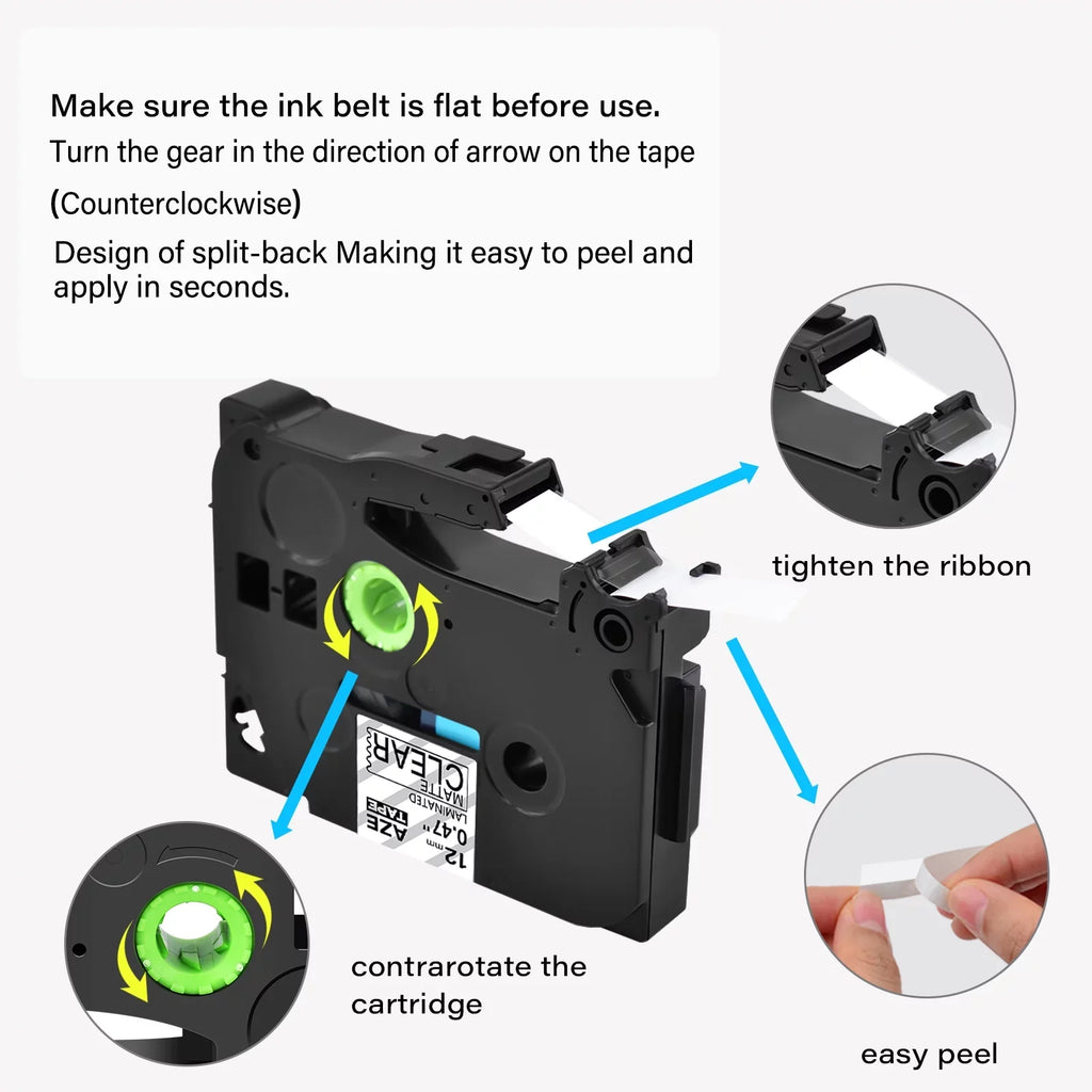 GREENCYCLE 8PK matching for Brother P-touch Black on Matte Clear 12mm 0.47" TZe-M31 TZ-M31 TZM31 TZeM31 Laminated Label Tape