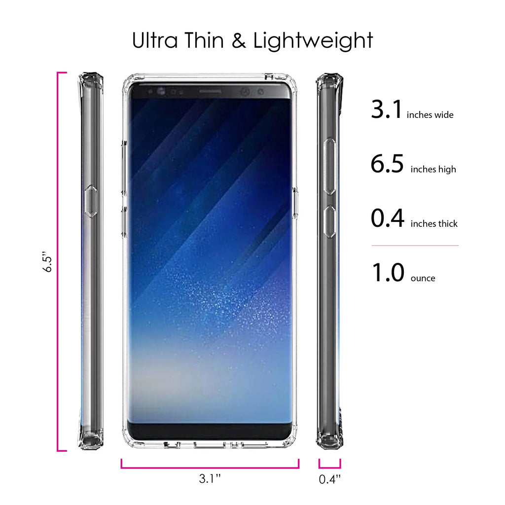 DistinctInk Clear Shockproof Hybrid Case for  Galaxy Note 8 - TPU Bumper, Acrylic Back, Tempered Glass Screen Protector - Faith, Hope & Love - Cross & Leaves
