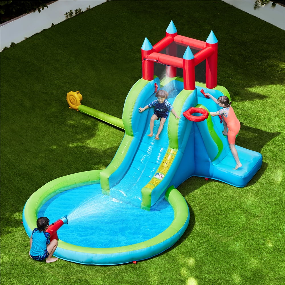 Topeakmart Inflatable moisture Slide with Climbing Wall, Cyan