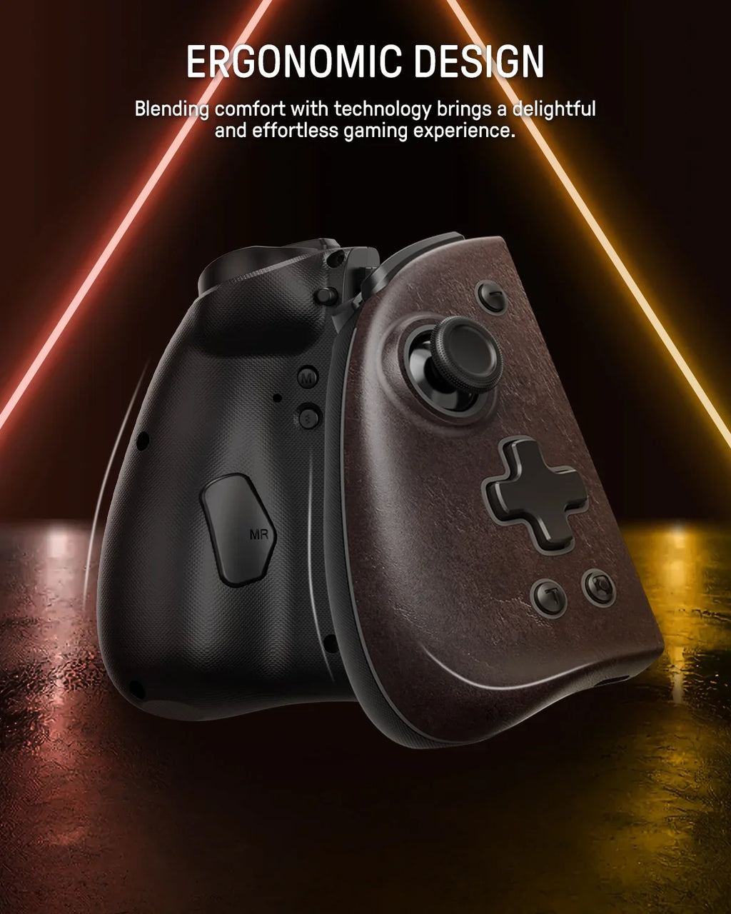 Funlab Luminous Switch Controller suitable with Nintendo Switch/OLED, Ergonomic Joypad Controller for Handheld Mode with 7 LED Colors/Paddle/Turbo for Zelda Fans - Sheikah Brown