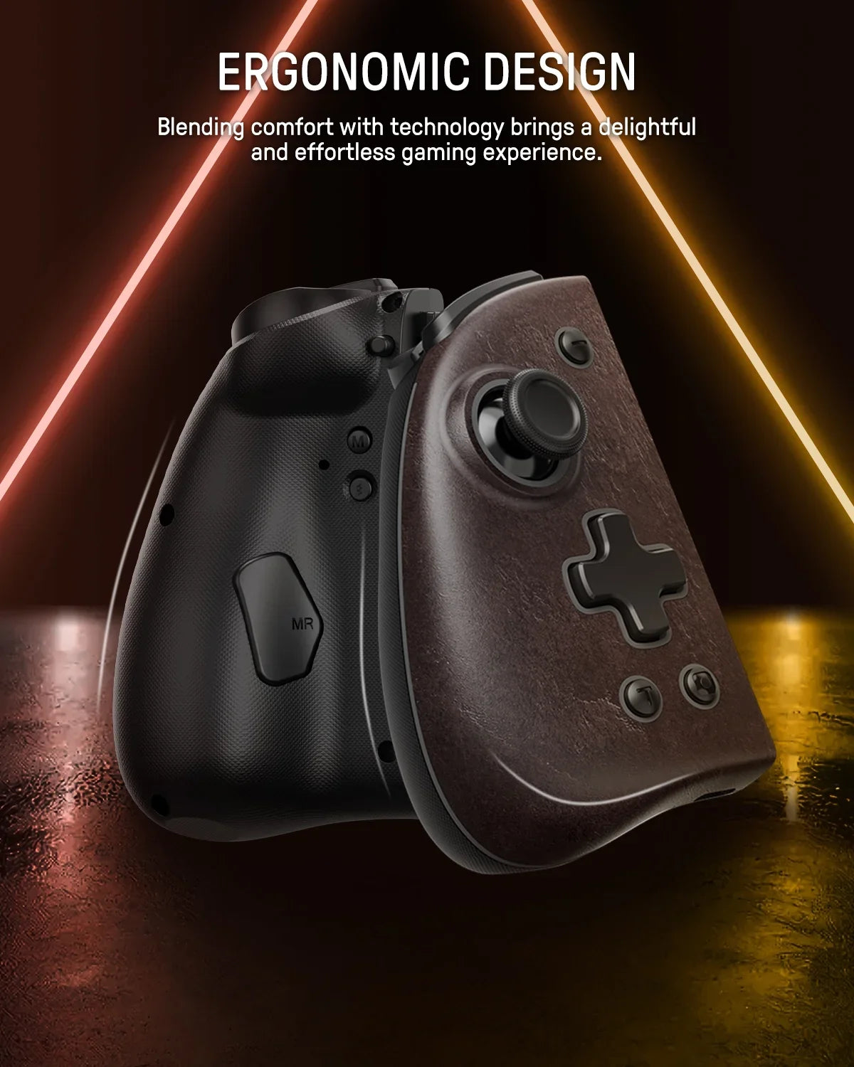 Funlab Luminous Switch Controller suitable with Nintendo Switch/OLED, Ergonomic Joypad Controller for Handheld Mode with 7 LED Colors/Paddle/Turbo for Zelda Fans - Sheikah Brown