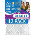 30x30x1 Air Filter MERV 13 Rating, 12 Pack of Furnace Filters Comparable to MPR 1500 - 2200 & FPR 9 - Made in USA by AIRX FILTERS WICKED CLEAN AIR.