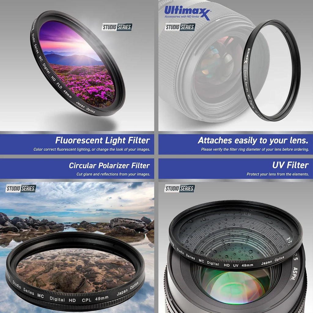 Ultimaxx Essential Bundle + Olympus M.Zuiko Digital ED 12-45mm f/4 PRO Lens (White Box) + Manufacturer Accessories, 3PC Multi-Coated UV Filter Kit & More (16pc Bundle)