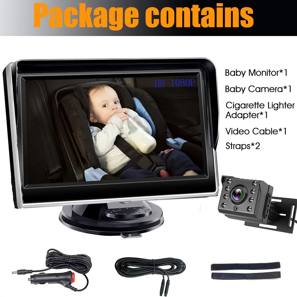 Luosen Baby Car Camera 1080P, Baby Mirror for Car Back Seat with 5 Inch HD Monitor, Rear Facing Infant Camera Clear Night Vision, Newborns Travel Safety Kit