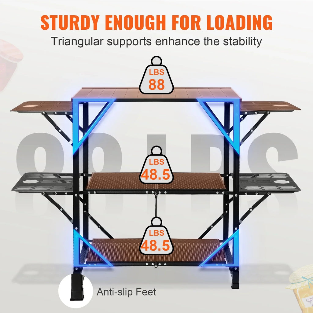 SKYSHALO Folding Portable Cook Station 5 Tables & 2 Shelves Camping Kitchen Table