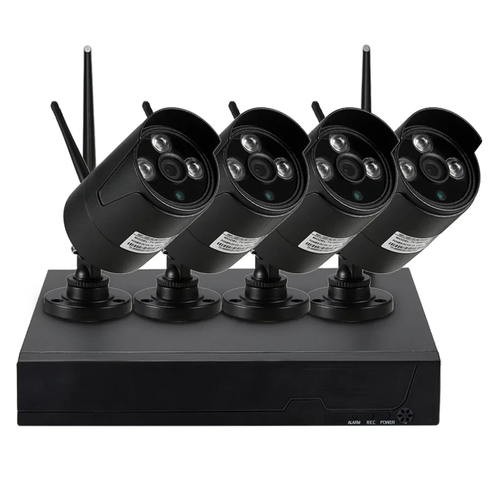 4CH 1080P HD WiFi NVR Kit with 4pcs 1.0MP Wireless WiFi Waterproof Outdoor IP Camera Support P2P IR-CUT Night Vision Phone Control Motion Detection for CCTV System