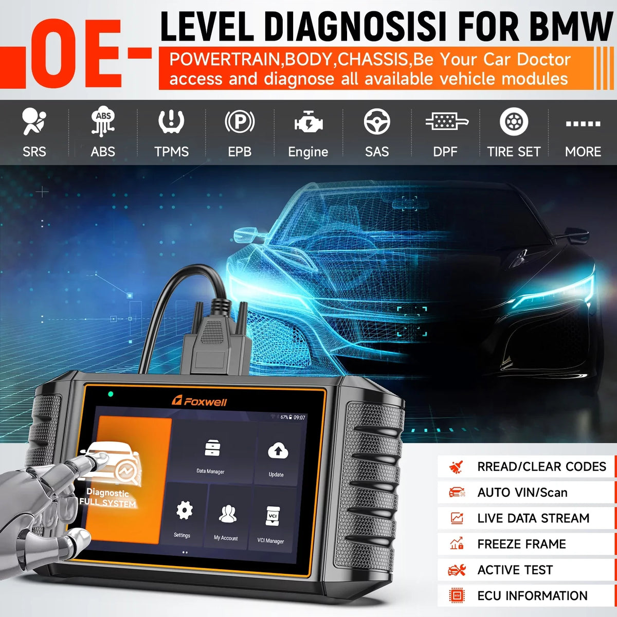 Foxwell NT710  Car Scanner Bi-Directional Control Scan Tool Active Test OBD2 Scanner All Systems Diagnostic Tool 31+ Maintenance Services Automotive Code Reader for  MINI RR OBDII Automobiles